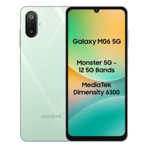 Samsung Galaxy M06 5G (Sage Green, 4GB RAM, 128 GB Storage) | MediaTek Dimensity 6300 | AnTuTu Score 422K+ | 12 5G Bands| 25W Fast Charging | 4 Gen of OS Upgrades | Without Charger